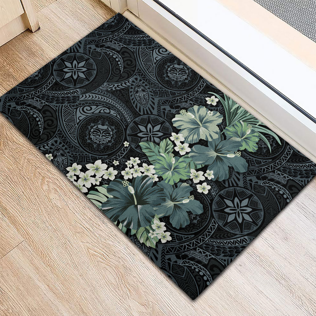 Pauliuli Hawai'i Hibiscus Rubber Doormat Polynesian Tribal Tattoo Pattern Floral Elements