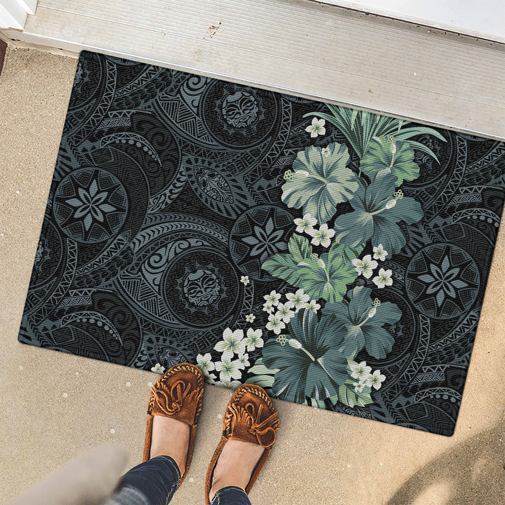 Pauliuli Hawai'i Hibiscus Rubber Doormat Polynesian Tribal Tattoo Pattern Floral Elements