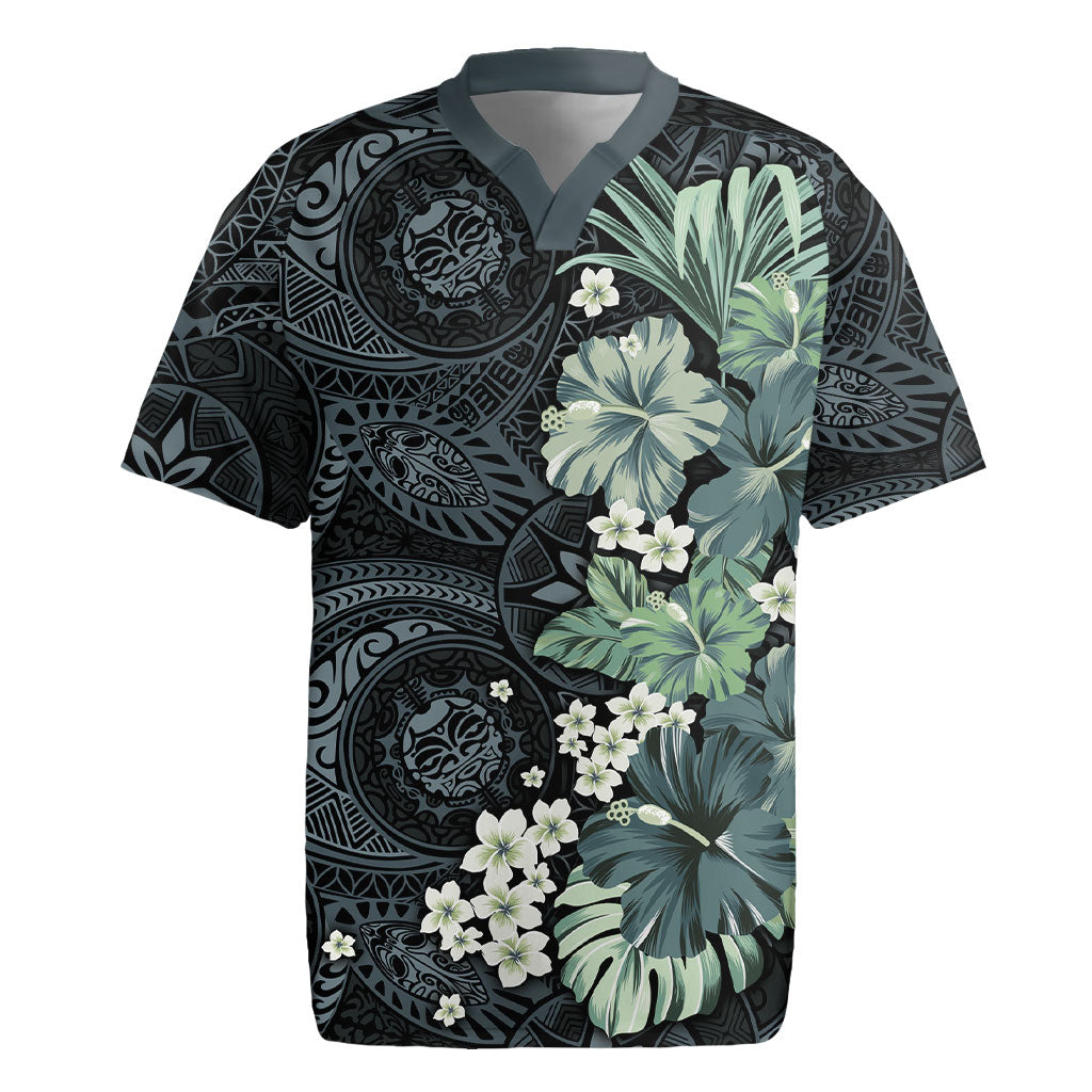 Pauliuli Hawai'i Hibiscus Rugby Jersey Polynesian Tribal Tattoo Pattern Floral Elements