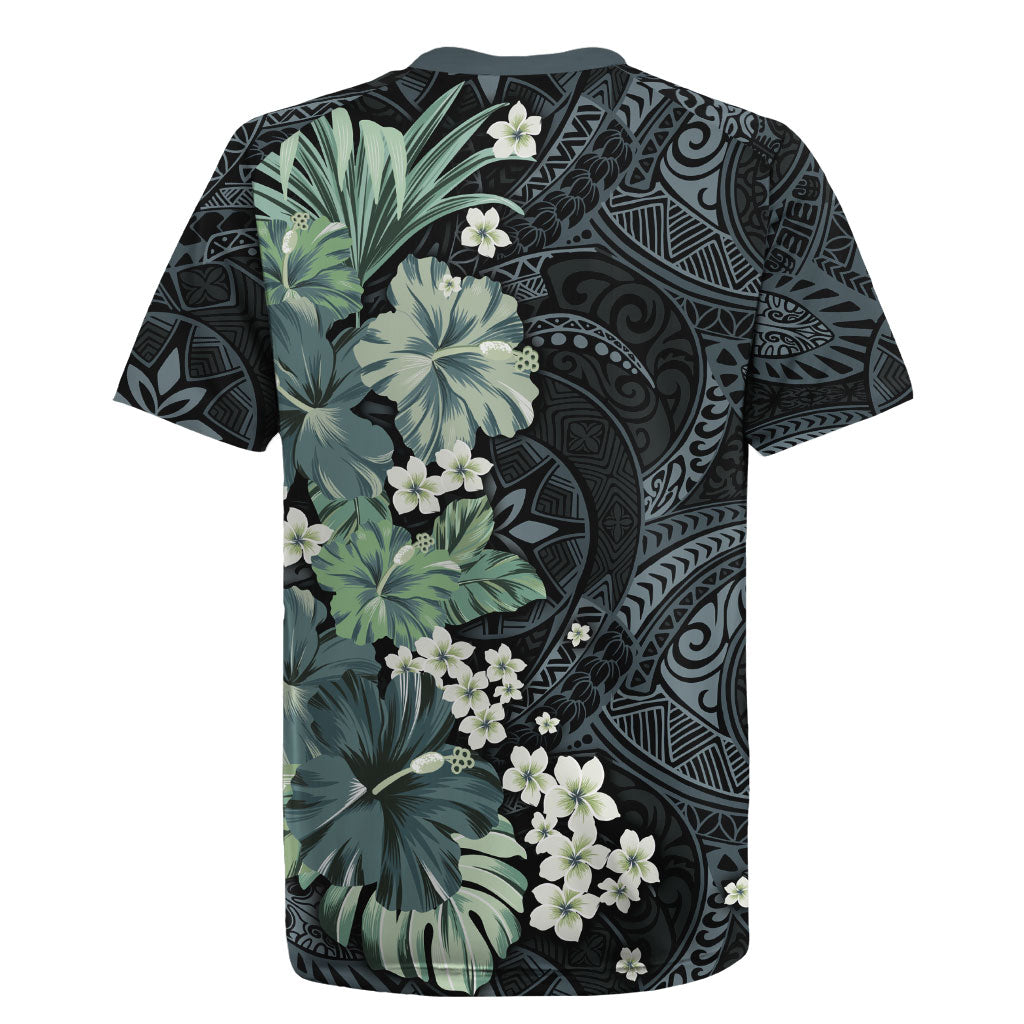 Pauliuli Hawai'i Hibiscus Rugby Jersey Polynesian Tribal Tattoo Pattern Floral Elements