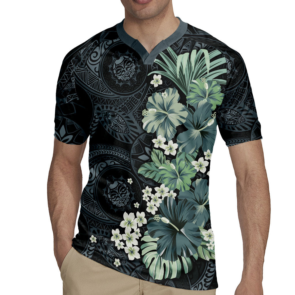 Pauliuli Hawai'i Hibiscus Rugby Jersey Polynesian Tribal Tattoo Pattern Floral Elements