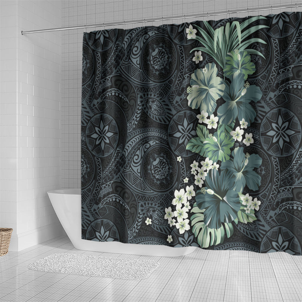 Pauliuli Hawai'i Hibiscus Shower Curtain Polynesian Tribal Tattoo Pattern Floral Elements