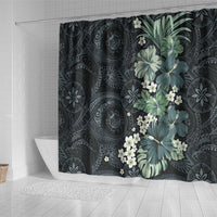 Pauliuli Hawai'i Hibiscus Shower Curtain Polynesian Tribal Tattoo Pattern Floral Elements