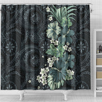 Pauliuli Hawai'i Hibiscus Shower Curtain Polynesian Tribal Tattoo Pattern Floral Elements