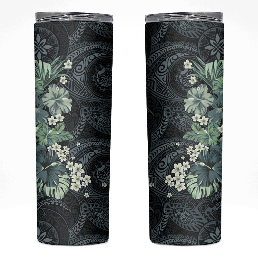 Pauliuli Hawai'i Hibiscus Skinny Tumbler Polynesian Tribal Tattoo Pattern Floral Elements