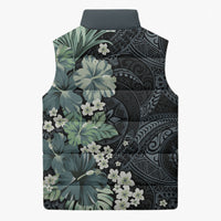 Pauliuli Hawai'i Hibiscus Sleeveless Puffer Jacket Polynesian Tribal Tattoo Pattern Floral Elements
