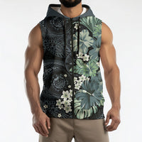 Pauliuli Hawai'i Hibiscus Sleeveless Zip Hoodie Polynesian Tribal Tattoo Pattern Floral Elements