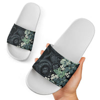 Pauliuli Hawai'i Hibiscus Slide Sandals Polynesian Tribal Tattoo Pattern Floral Elements
