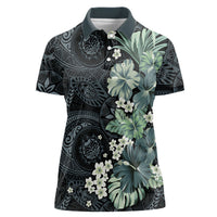 Pauliuli Hawai'i Hibiscus Women Polo Shirt Polynesian Tribal Tattoo Pattern Floral Elements
