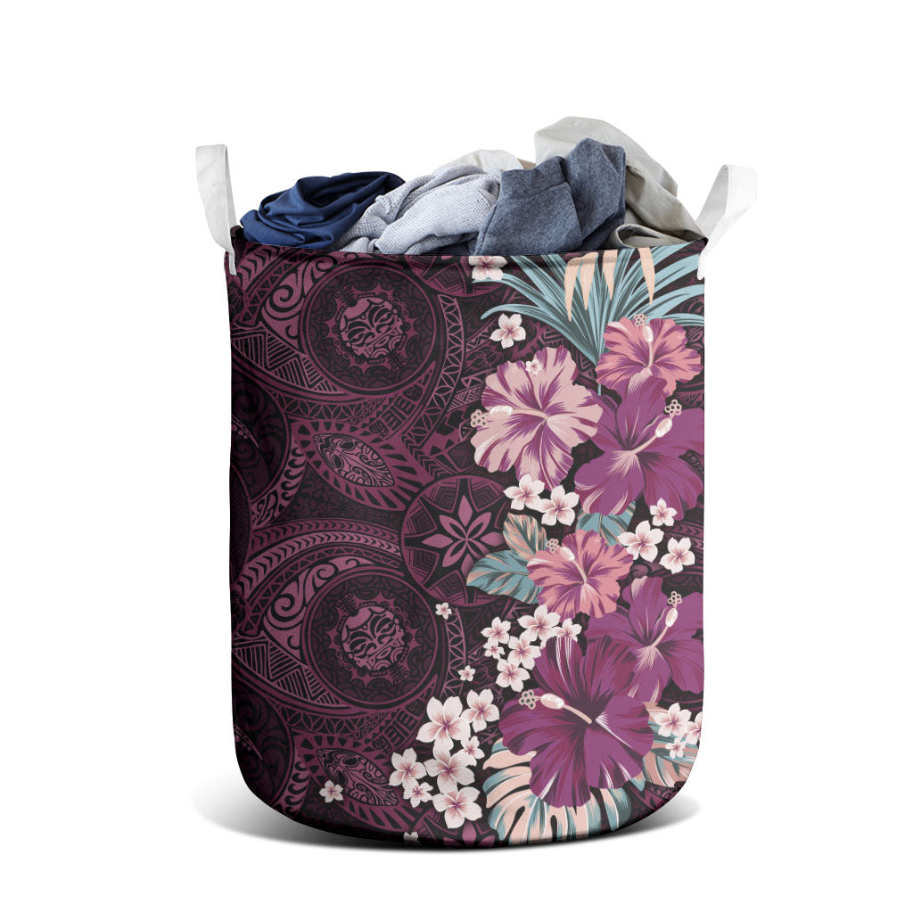Poni Mama Hawai'i Hibiscus Laundry Basket Polynesian Tribal Tattoo Pattern Floral Elements