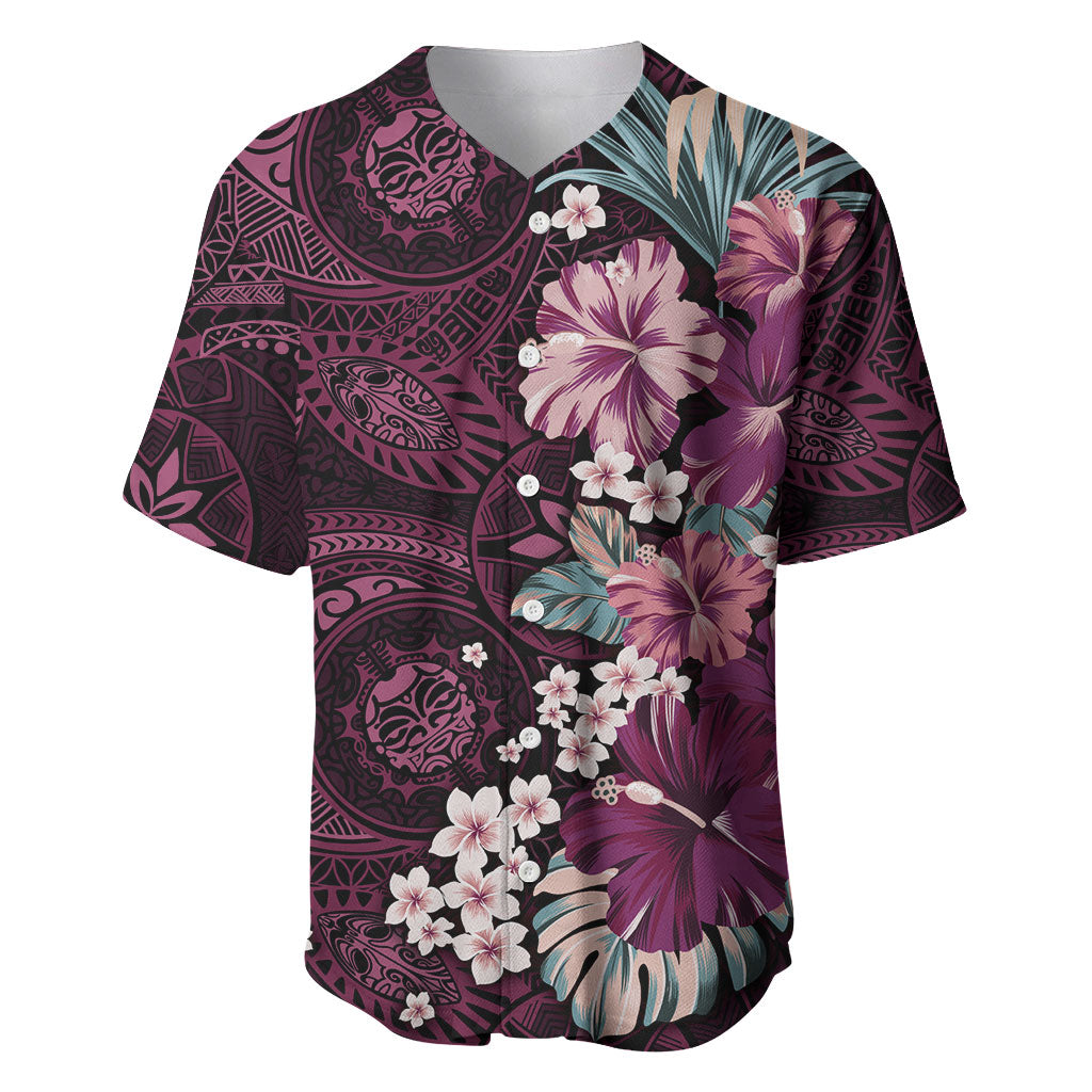 Poni Mama Hawai'i Hibiscus Baseball Jersey Polynesian Tribal Tattoo Pattern Floral Elements