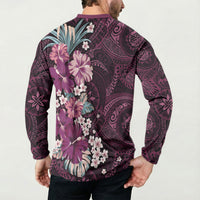 Poni Mama Hawai'i Hibiscus Button Sweatshirt Polynesian Tribal Tattoo Pattern Floral Elements