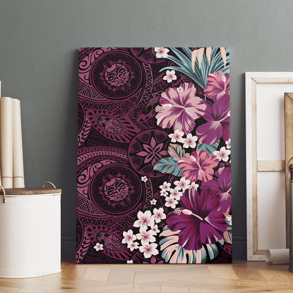 Poni Mama Hawai'i Hibiscus Canvas Wall Art Polynesian Tribal Tattoo Pattern Floral Elements