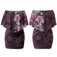 Poni Mama Hawai'i Hibiscus Couples Matching Off Shoulder Short Dress and Hawaiian Shirt Polynesian Tribal Tattoo Pattern Floral Elements