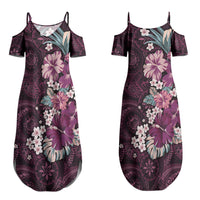 Poni Mama Hawai'i Hibiscus Couples Matching Summer Maxi Dress and Long Sleeve Button Shirt Polynesian Tribal Tattoo Pattern Floral Elements