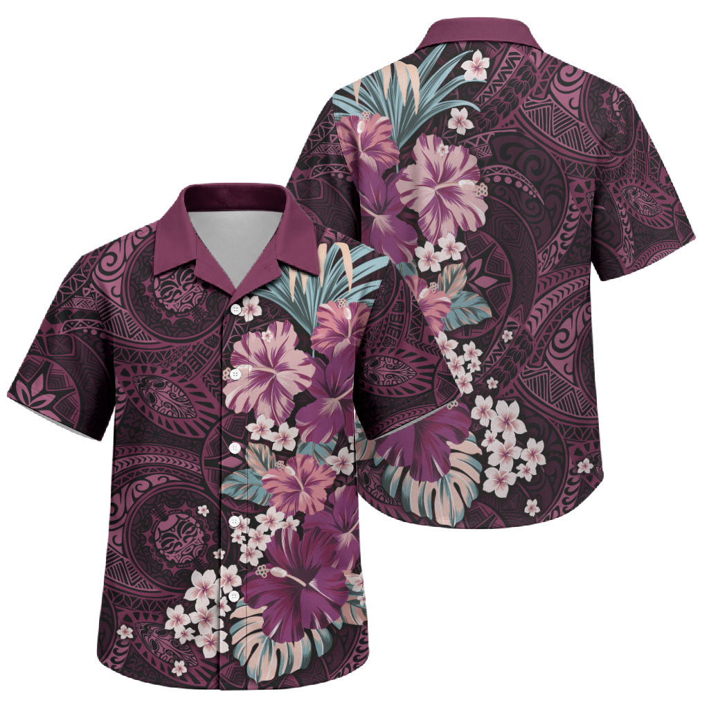 Poni Mama Hawai'i Hibiscus Family Matching Off Shoulder Maxi Dress and Hawaiian Shirt Polynesian Tribal Tattoo Pattern Floral Elements