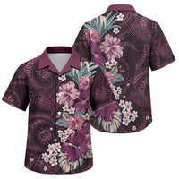 Poni Mama Hawai'i Hibiscus Family Matching Short Sleeve Bodycon Dress and Hawaiian Shirt Polynesian Tribal Tattoo Pattern Floral Elements