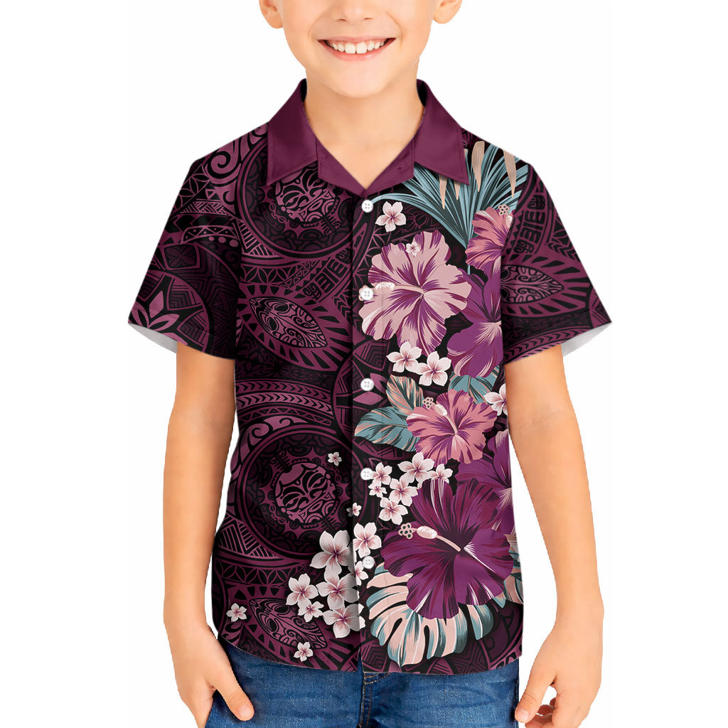 Poni Mama Hawai'i Hibiscus Kid Hawaiian Shirt Polynesian Tribal Tattoo Pattern Floral Elements