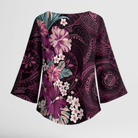Poni Mama Hawai'i Hibiscus Kimono Sleeve Blouse Polynesian Tribal Tattoo Pattern Floral Elements
