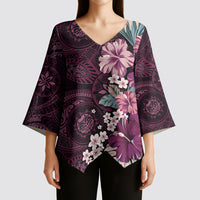 Poni Mama Hawai'i Hibiscus Kimono Sleeve Blouse Polynesian Tribal Tattoo Pattern Floral Elements