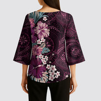 Poni Mama Hawai'i Hibiscus Kimono Sleeve Blouse Polynesian Tribal Tattoo Pattern Floral Elements
