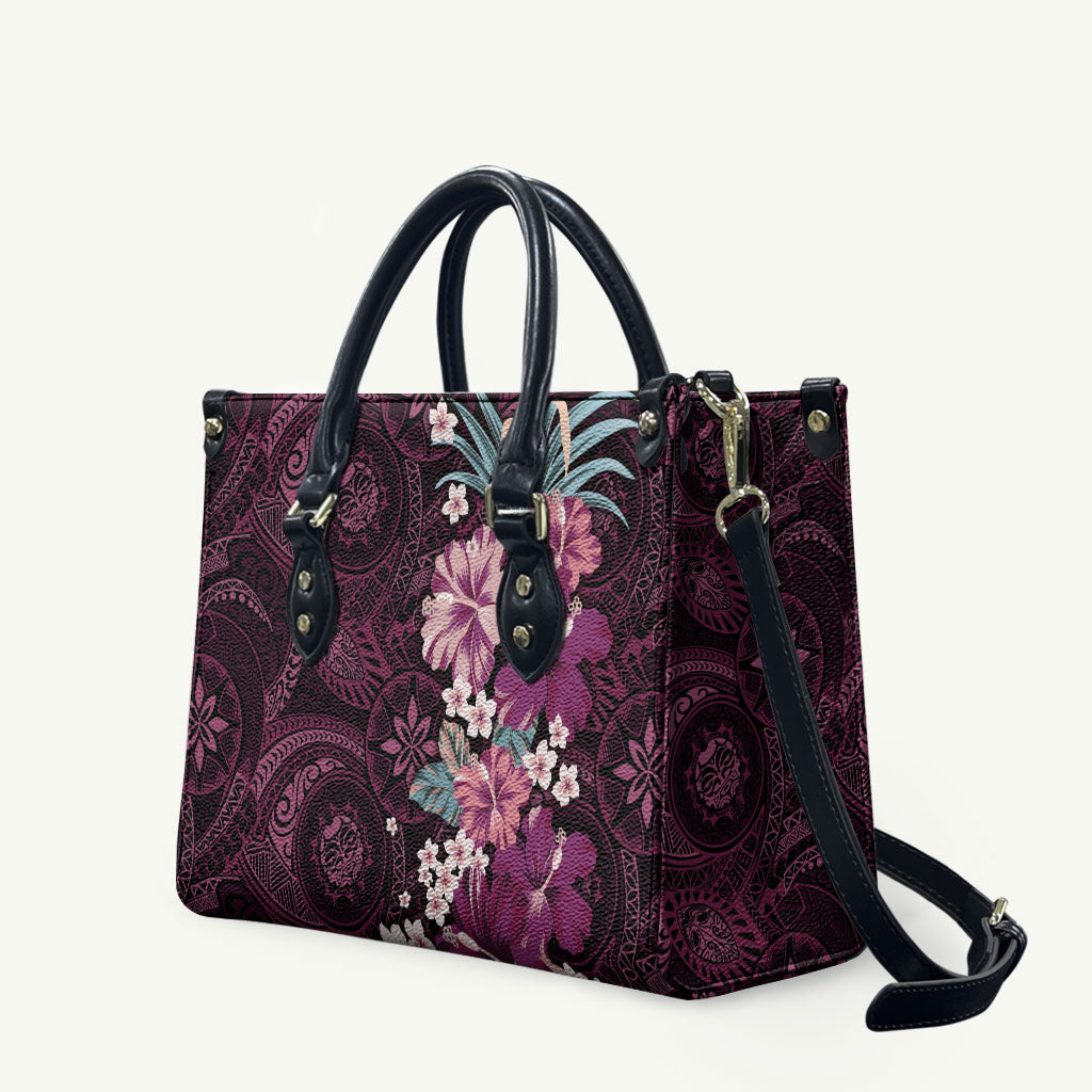 Poni Mama Hawai'i Hibiscus Leather Bag Polynesian Tribal Tattoo Pattern Floral Elements