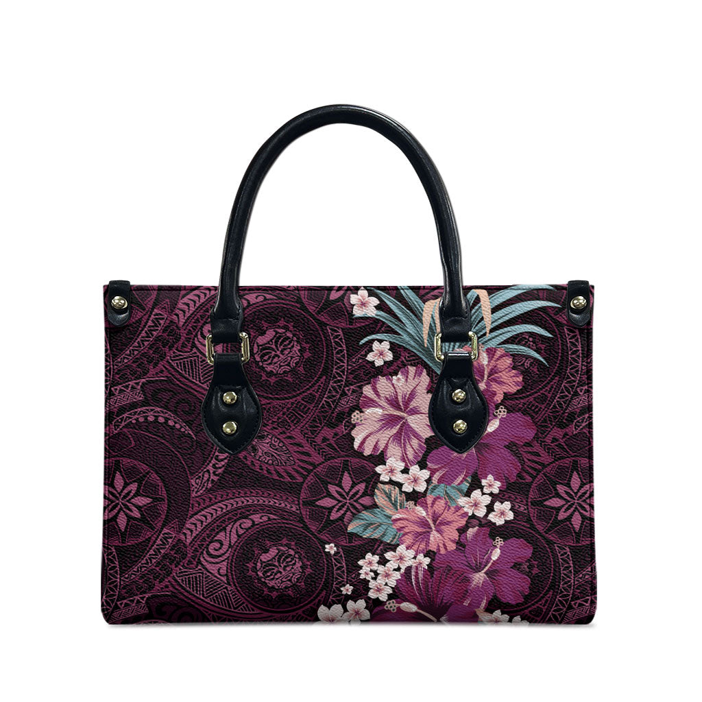 Poni Mama Hawai'i Hibiscus Leather Bag Polynesian Tribal Tattoo Pattern Floral Elements