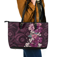 Poni Mama Hawai'i Hibiscus Leather Tote Bag Polynesian Tribal Tattoo Pattern Floral Elements
