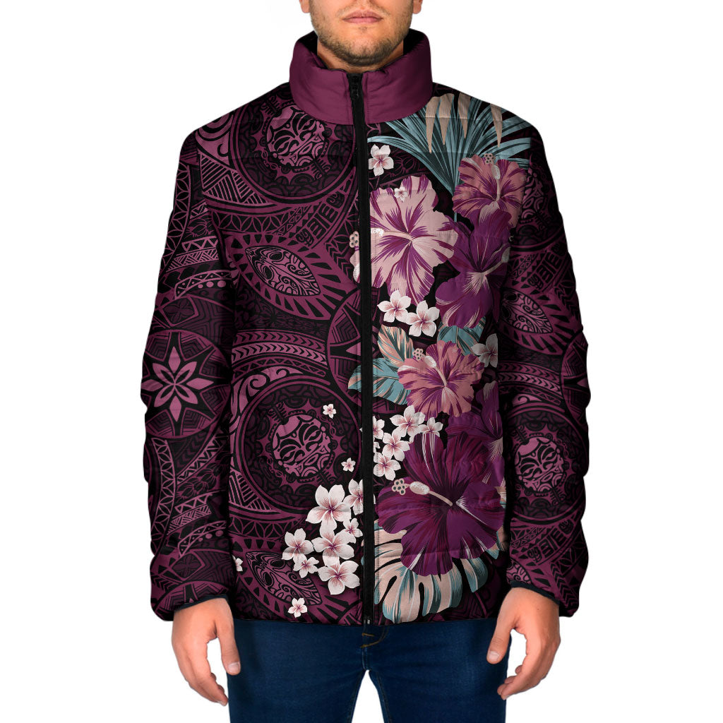 Poni Mama Hawai'i Hibiscus Padded Jacket Polynesian Tribal Tattoo Pattern Floral Elements