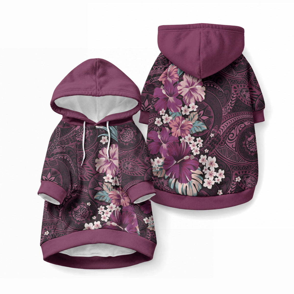 Poni Mama Hawai'i Hibiscus Pet Hoodie Polynesian Tribal Tattoo Pattern Floral Elements LT9 Pullover Pink - Polynesian Pride