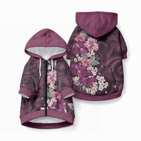 Poni Mama Hawai'i Hibiscus Pet Hoodie Polynesian Tribal Tattoo Pattern Floral Elements LT9 Zip-up Pink - Polynesian Pride