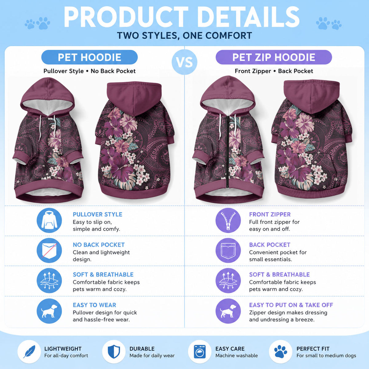 Poni Mama Hawai'i Hibiscus Pet Hoodie Polynesian Tribal Tattoo Pattern Floral Elements LT9 - Polynesian Pride