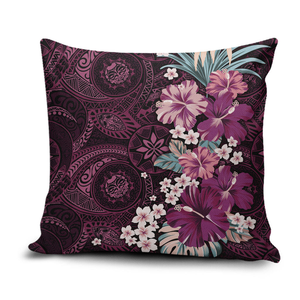 Poni Mama Hawai'i Hibiscus Pillow Cover Polynesian Tribal Tattoo Pattern Floral Elements