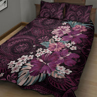 Poni Mama Hawai'i Hibiscus Quilt Bed Set Polynesian Tribal Tattoo Pattern Floral Elements