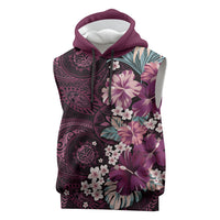Poni Mama Hawai'i Hibiscus Sleeveless Hoodie Polynesian Tribal Tattoo Pattern Floral Elements