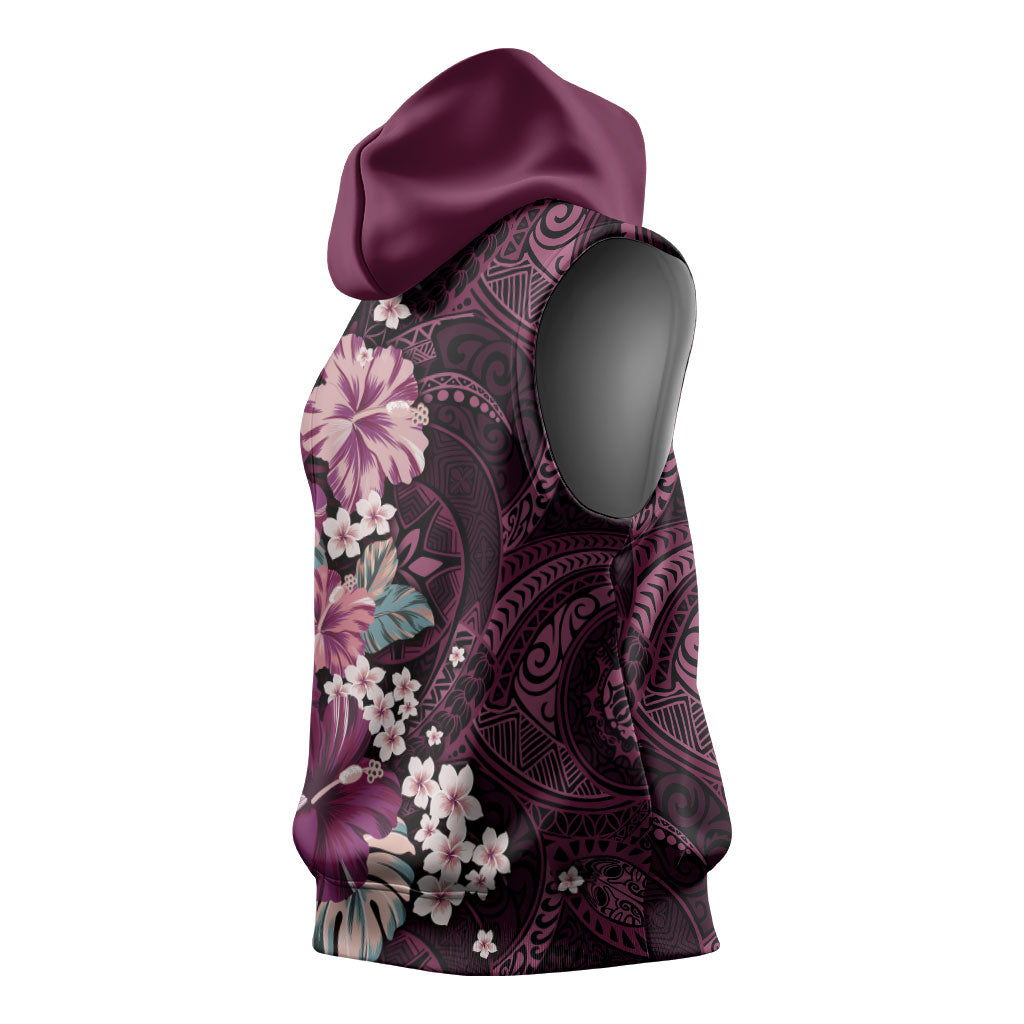 Poni Mama Hawai'i Hibiscus Sleeveless Hoodie Polynesian Tribal Tattoo Pattern Floral Elements