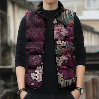 Poni Mama Hawai'i Hibiscus Sleeveless Puffer Jacket Polynesian Tribal Tattoo Pattern Floral Elements