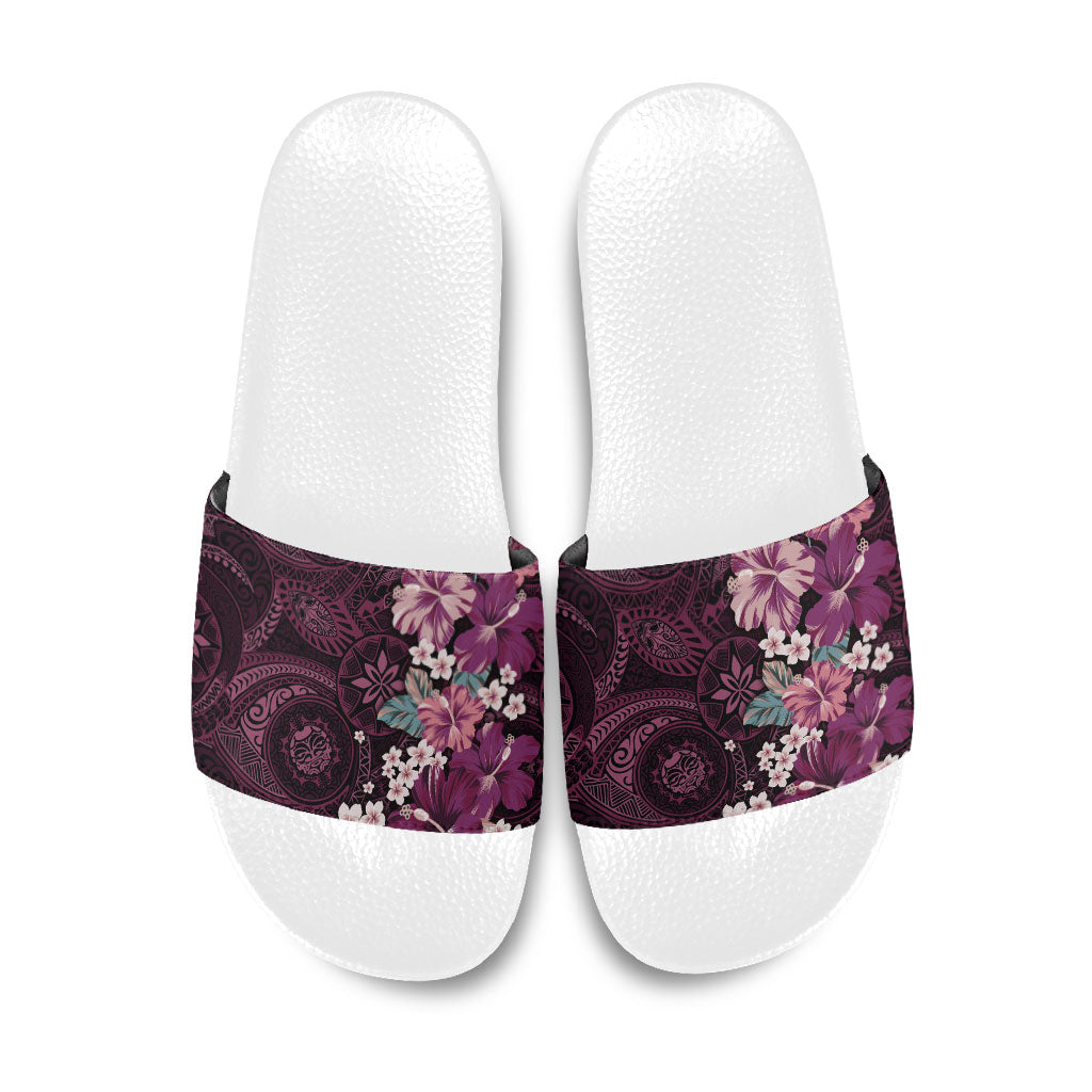 Poni Mama Hawai'i Hibiscus Slide Sandals Polynesian Tribal Tattoo Pattern Floral Elements