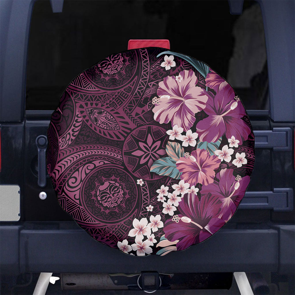 Poni Mama Hawai'i Hibiscus Spare Tire Cover Polynesian Tribal Tattoo Pattern Floral Elements