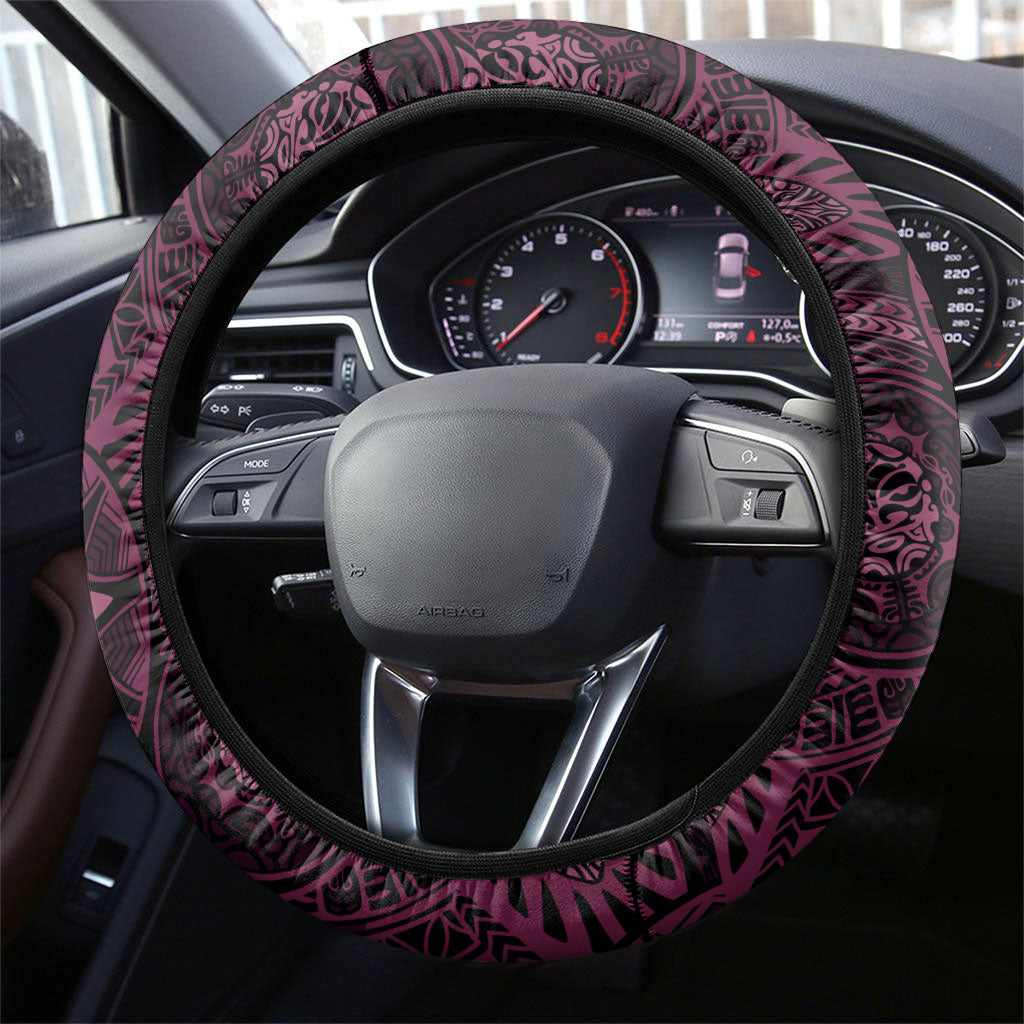 Poni Mama Hawai'i Hibiscus Steering Wheel Cover Polynesian Tribal Tattoo Pattern Floral Elements