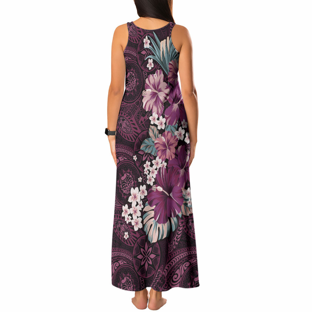 Poni Mama Hawai'i Hibiscus Tank Maxi Dress Polynesian Tribal Tattoo Pattern Floral Elements