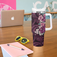 Poni Mama Hawai'i Hibiscus Tumbler With Handle Polynesian Tribal Tattoo Pattern Floral Elements