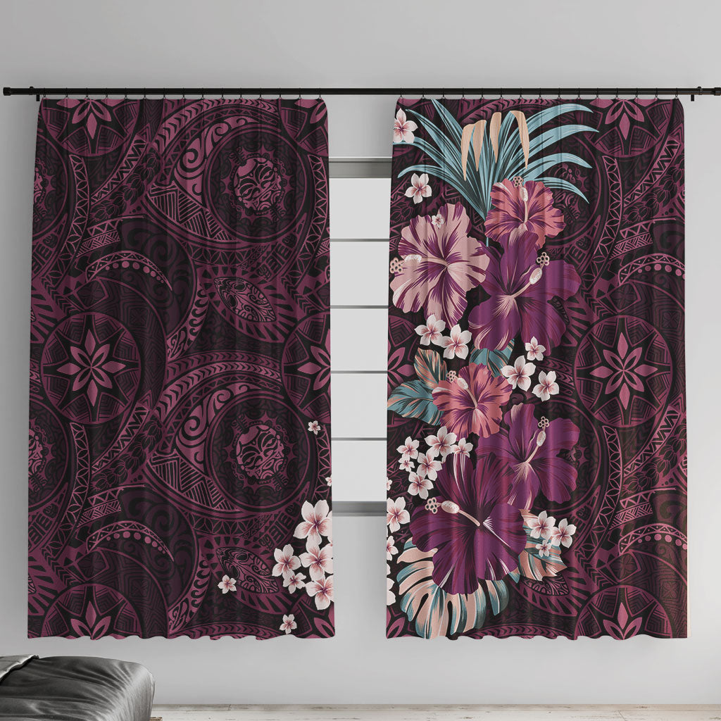 Poni Mama Hawai'i Hibiscus Window Curtain Polynesian Tribal Tattoo Pattern Floral Elements