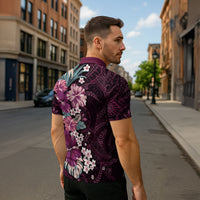 Poni Mama Hawai'i Hibiscus Zipper Polo Shirt Polynesian Tribal Tattoo Pattern Floral Elements