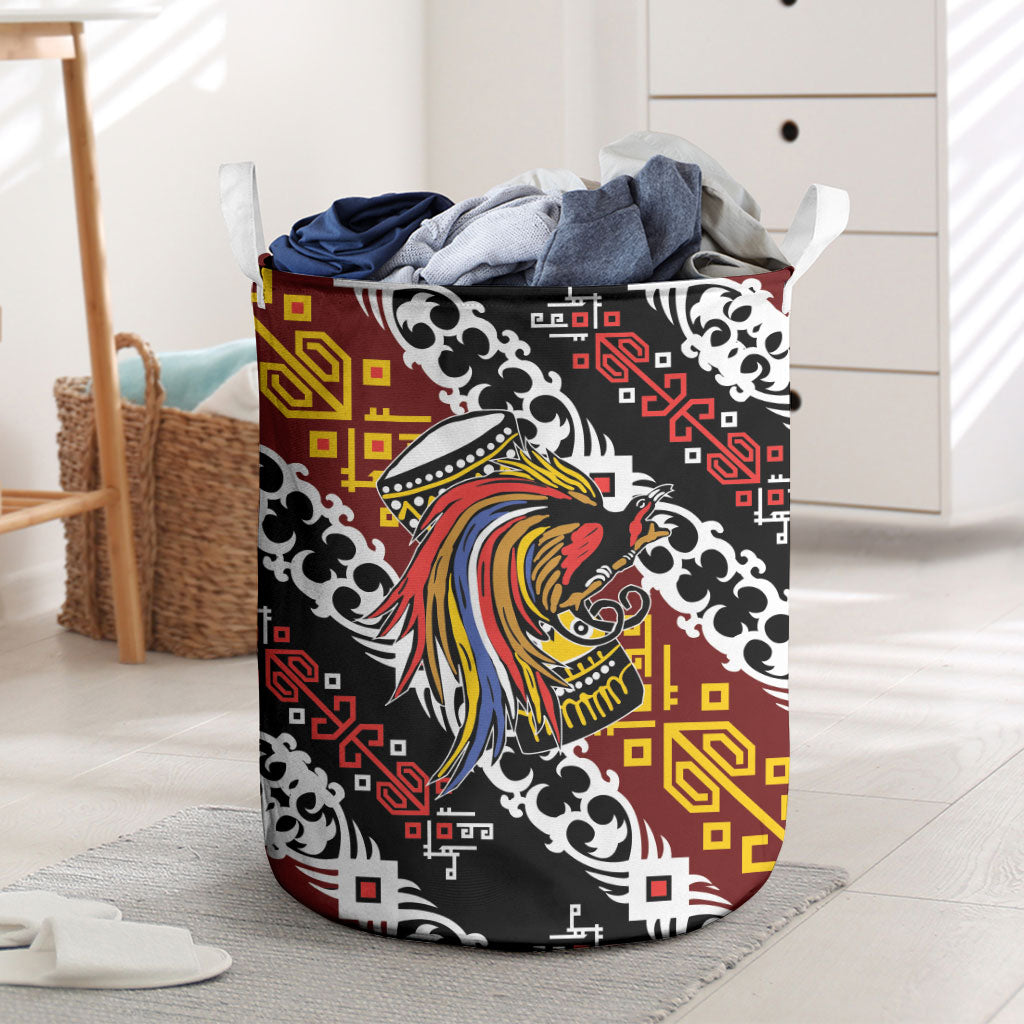 Papua New Guinea Bird Drum Laundry Basket Papuan Batik Motif LT9 Black - Polynesian Pride