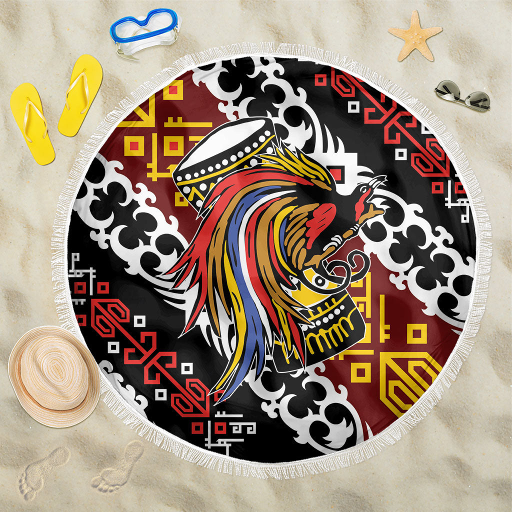 Papua New Guinea Bird Drum Beach Blanket Papuan Batik Motif LT9 One Size 150cm Black - Polynesian Pride