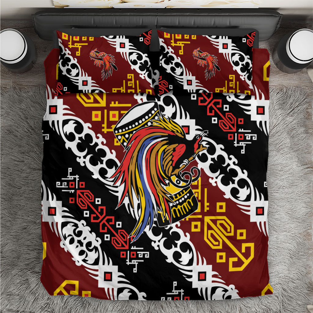 Papua New Guinea Bird Drum Bedding Set Papuan Batik Motif LT9 Black - Polynesian Pride