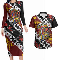Personalised Papua New Guinea Bird Drum Couples Matching Long Sleeve Bodycon Dress and Hawaiian Shirt Papuan Batik Motif