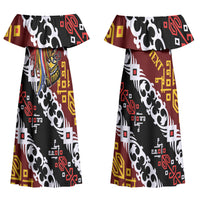 Personalised Papua New Guinea Bird Drum Couples Matching Off Shoulder Maxi Dress and Long Sleeve Button Shirt Papuan Batik Motif
