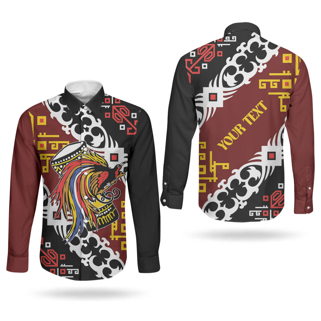 Personalised Papua New Guinea Bird Drum Couples Matching Off Shoulder Short Dress and Long Sleeve Button Shirt Papuan Batik Motif